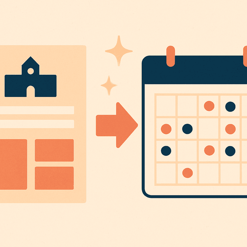 Illustration of a school flyer being transformed into calendar events.